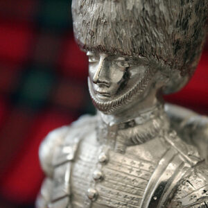 Silver Plated 8" Scots Guard Drummer statue on wooden plinth