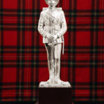 Silver Plated 11" 1908 Scots Guard Sergeant statue on wooden plinth